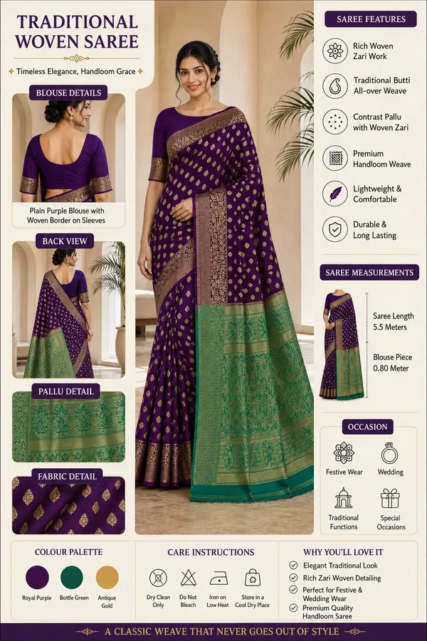 KHODAL_TREND_Woven,_Self_Design_Jamdani_Cotton_Blend,_Jacquard_Saree_(Purple)