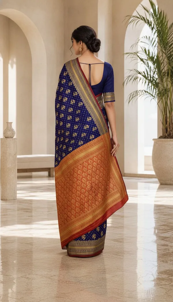 KHOLDAL_TREND_Woven,_Temple_Border,_Paisley,_Self_Design_Jamdani_Jacquard_Saree_(Blue)