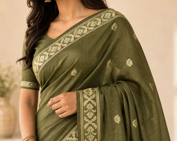 KHODAL_TREND_Floral_Print,_Self_Design,_Woven_Jamdani_Cotton_Blend,_Jacquard_Saree_(Green)
