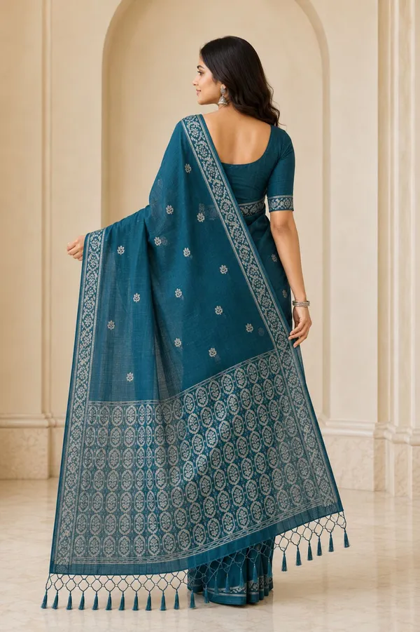 KHODAL_TREND_Woven,_Self_Design_Jamdani_Cotton_Blend_Saree_(Blue)