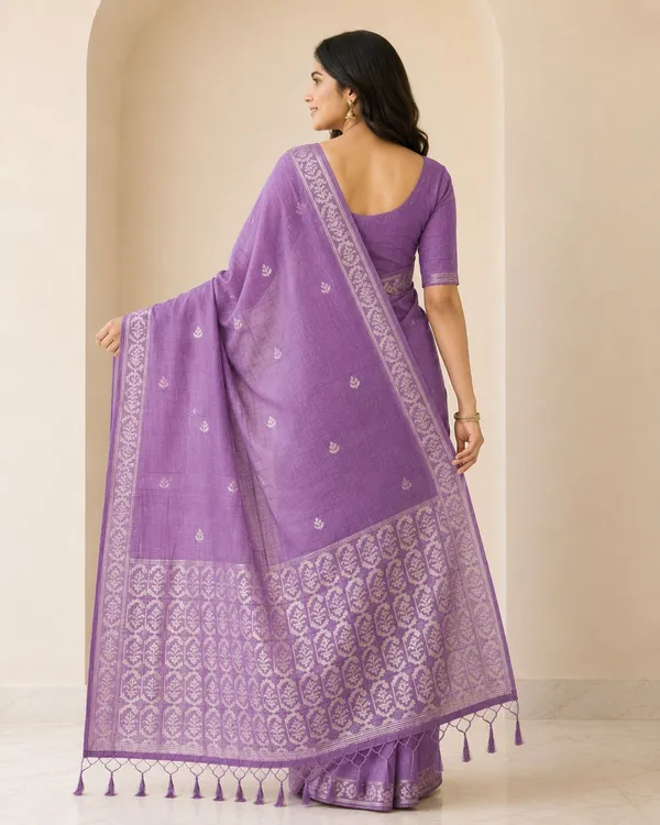KHODAL_TREND_Woven,_Self_Design_Jamdani_Cotton_Blend_Saree_(Purple)