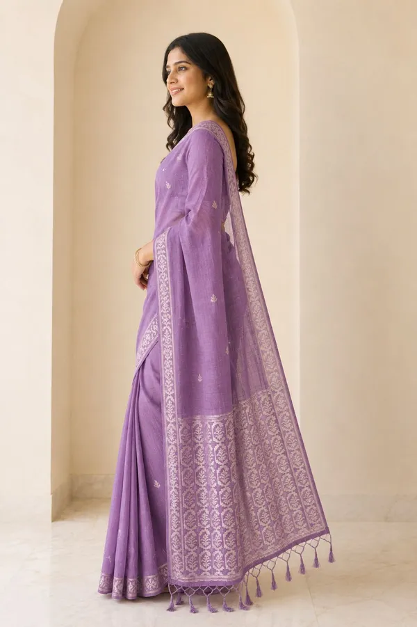 KHODAL_TREND_Woven,_Self_Design_Jamdani_Cotton_Blend_Saree_(Purple)