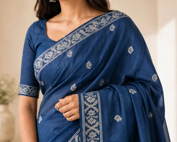 KHODAL_TREND_Woven,_Floral_Print,_Self_Design_Jamdani_Cotton_Blend,_Jacquard_Saree_(Blue)