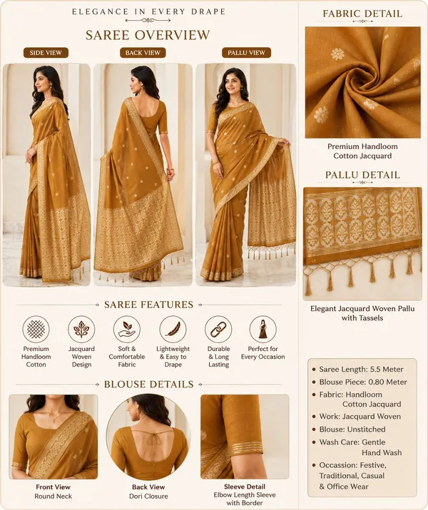 KHODAL_TREND_Woven,_Floral_Print_Jamdani_Cotton_Blend_Saree_(Orange)