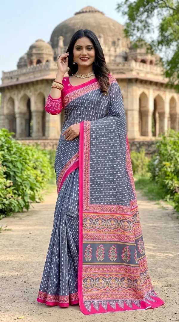khodal_Printed_Daily_Wear_Mulmul_Saree_(Grey,_Pink)
