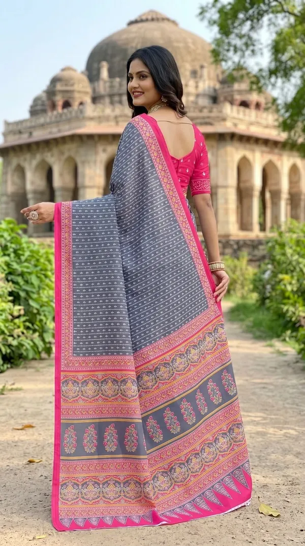 khodal_Printed_Daily_Wear_Mulmul_Saree_(Grey,_Pink)