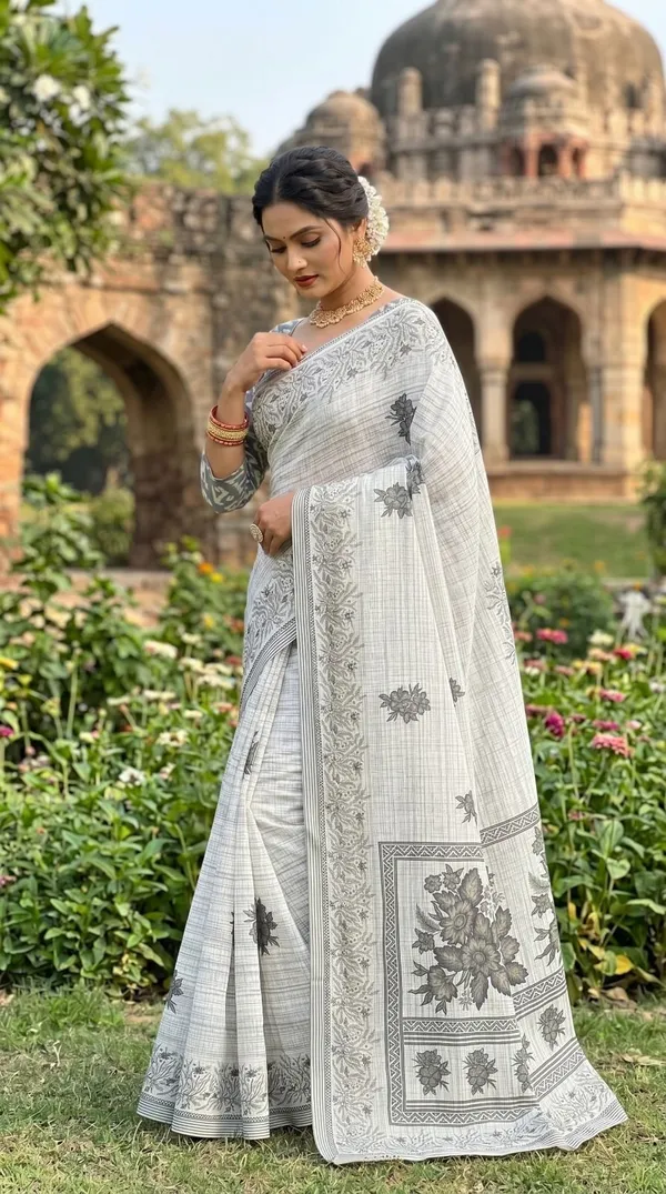 khodal_Printed_Daily_Wear_Mulmul_Saree_(White)
