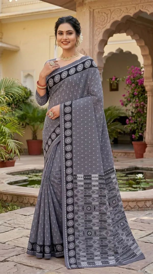 khodal_Printed_Daily_Wear_Mulmul_Saree_(Grey)