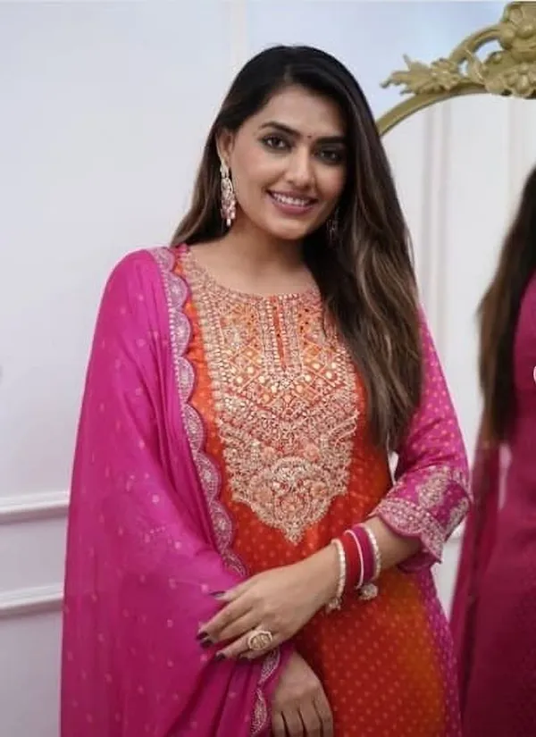 khodal_Embroidered_Kurta,_Trouser/Pant_&_Dupatta_Set_()