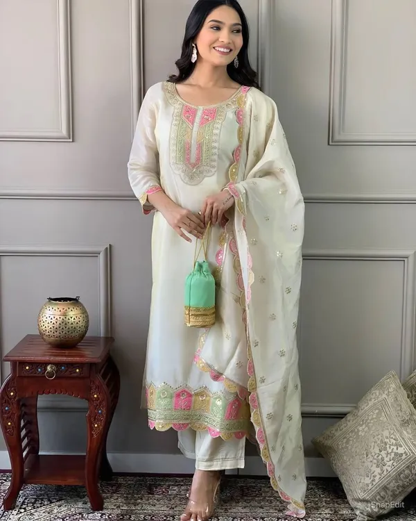 khodal_Embroidered_Kurta,_Trouser/Pant_&_Dupatta_Set_()