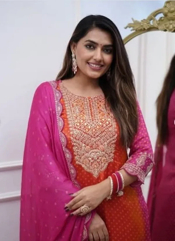 khodal_Embroidered_Kurta,_Trouser/Pant_&_Dupatta_Set_()
