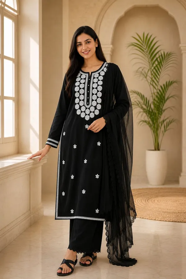 khodal_trends_Embroidered_Kurta,_Palazzo_&_Dupatta_Set_()