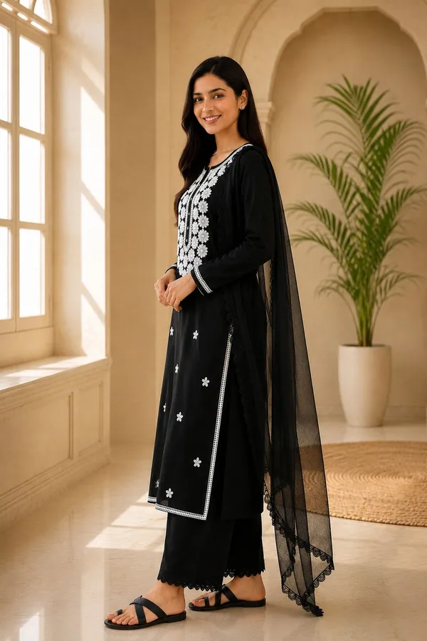khodal_trends_Embroidered_Kurta,_Palazzo_&_Dupatta_Set_()