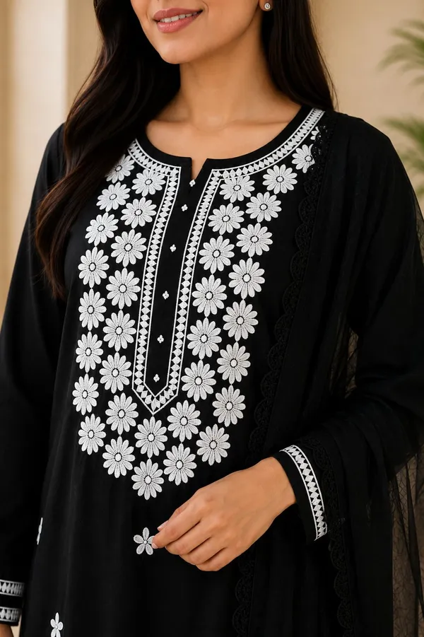 khodal_trends_Embroidered_Kurta,_Palazzo_&_Dupatta_Set_()