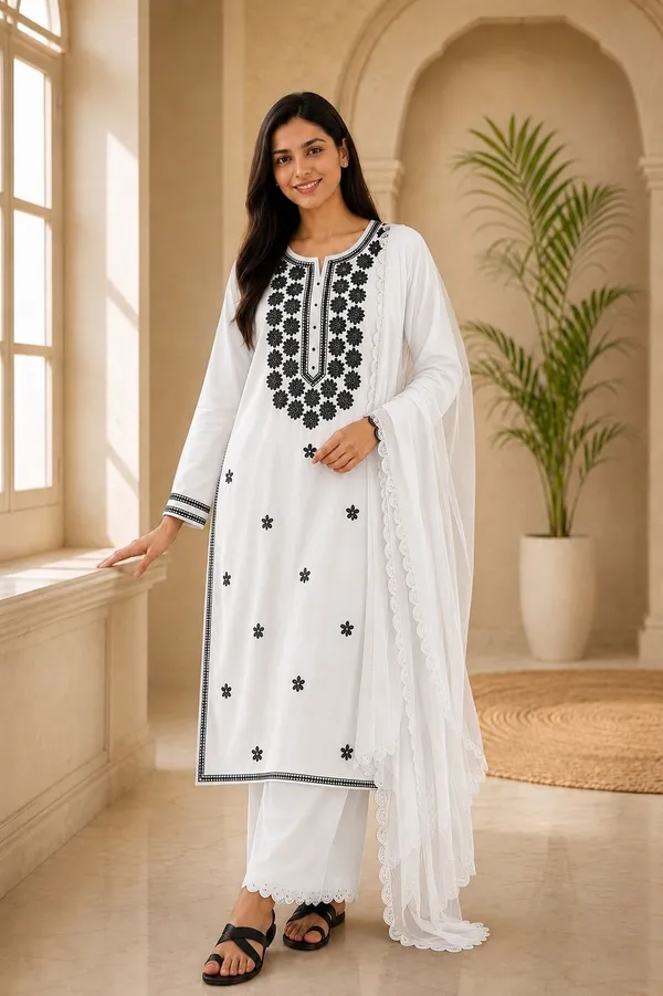 khodal_trends_Embroidered_Kurta,_Palazzo_&_Dupatta_Set_()