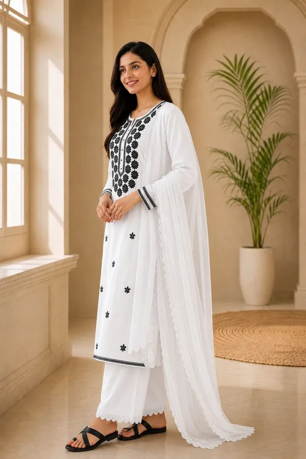 khodal_trends_Embroidered_Kurta,_Palazzo_&_Dupatta_Set_()