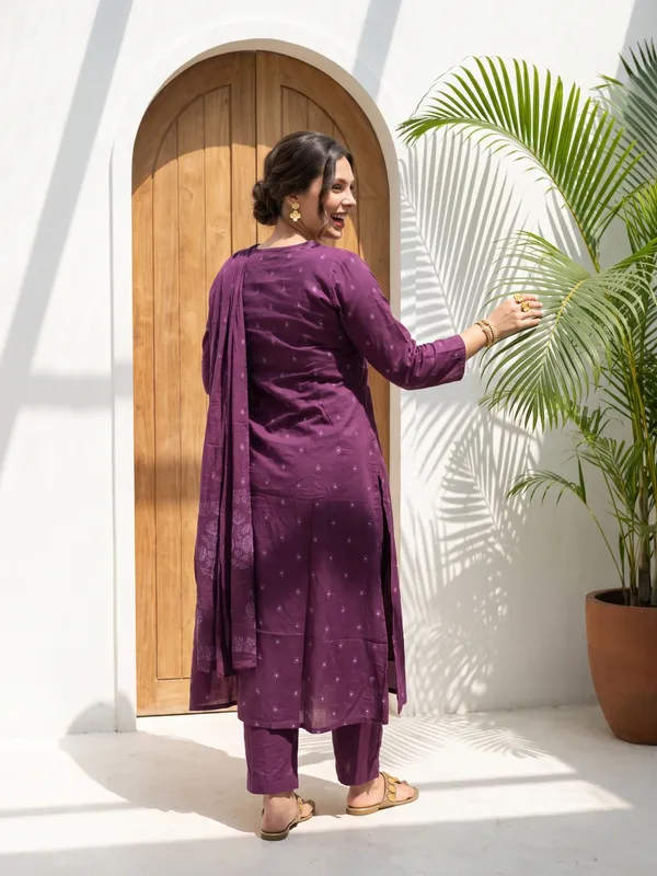 Purple_Cotton_Embroidered_Anarkali_Kurta_Pant_Set_For_Women