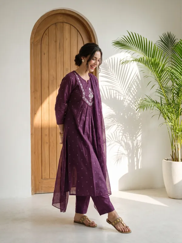 Purple_Cotton_Embroidered_Anarkali_Kurta_Pant_Set_For_Women