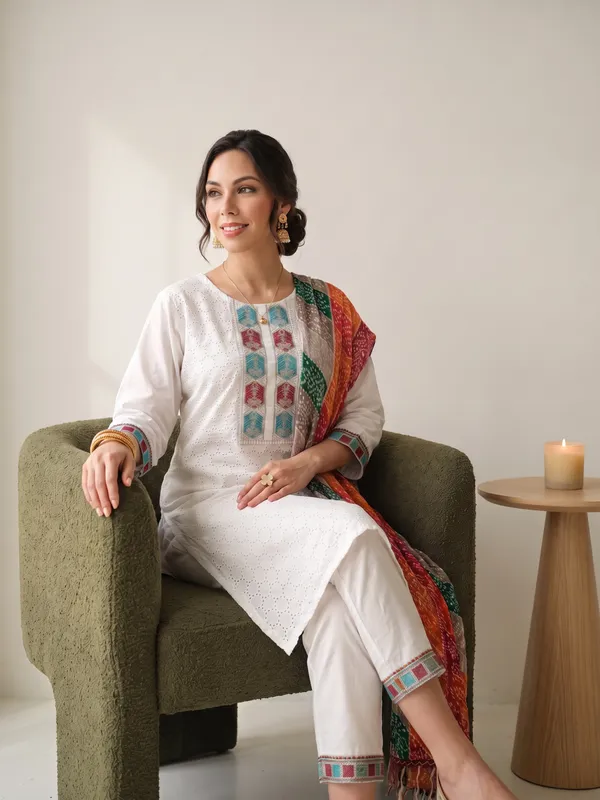 White_Cotton_Embroidered_Straight_Kurta_Pant_Dupatta_Set_For_Women