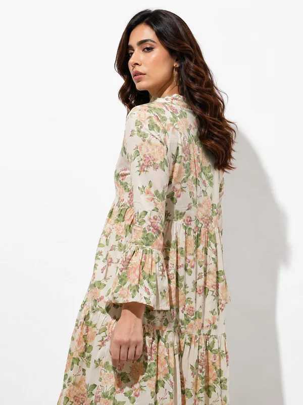 Beige_Cotton_Tiered_Floral_Print_Midi_Dress_For_Women