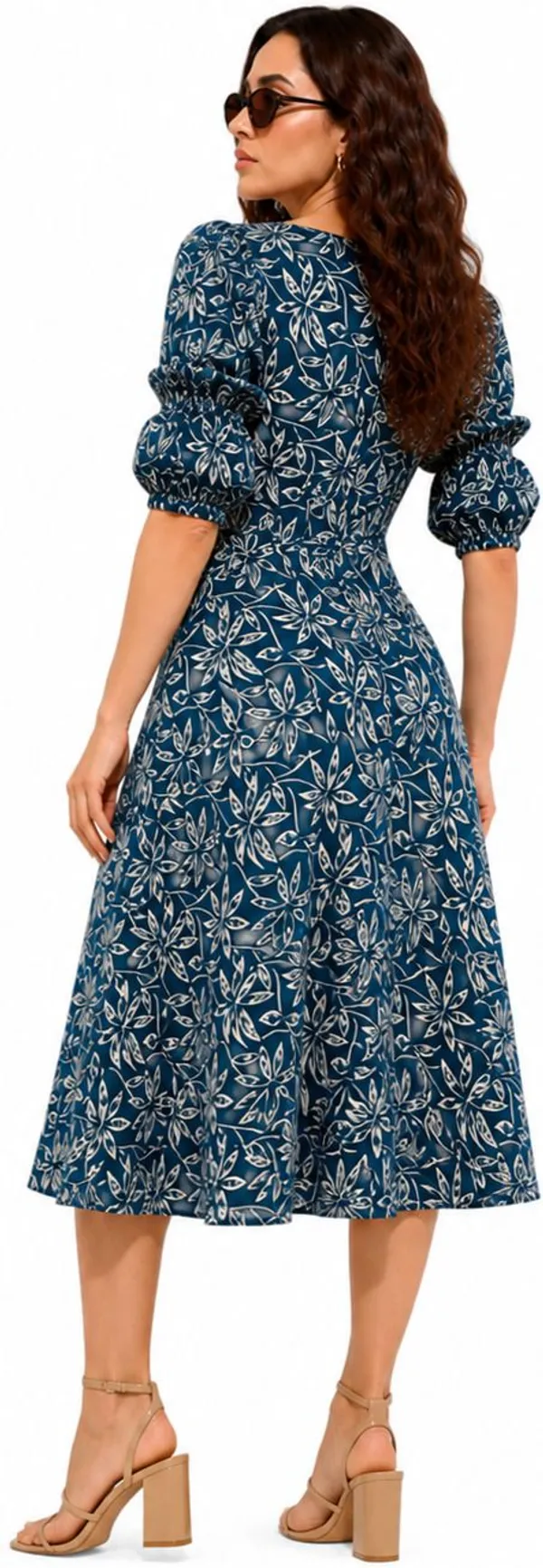 Blue_Cotton_A-Line_Botanical_Print_Midi_Dress_For_Women