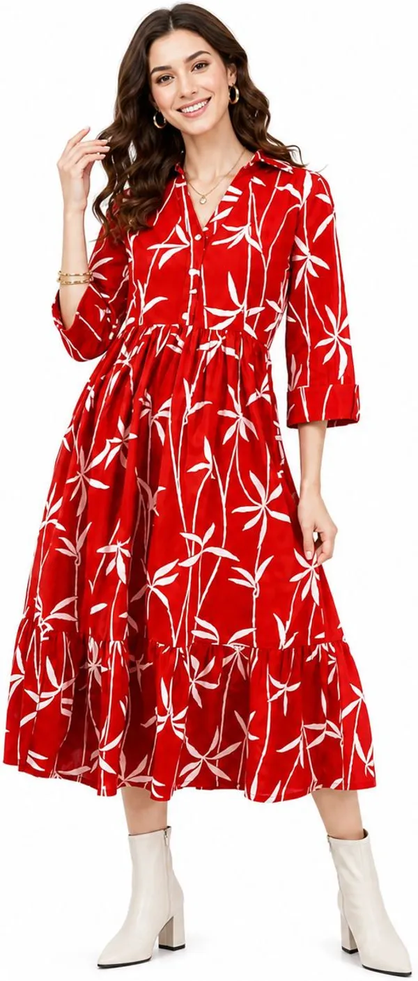 Red_And_Black_Cotton_Fit_And_Flare_Botanical_Print_Midi_Dress_&_Handbag_For_Women_Pack_Of_2