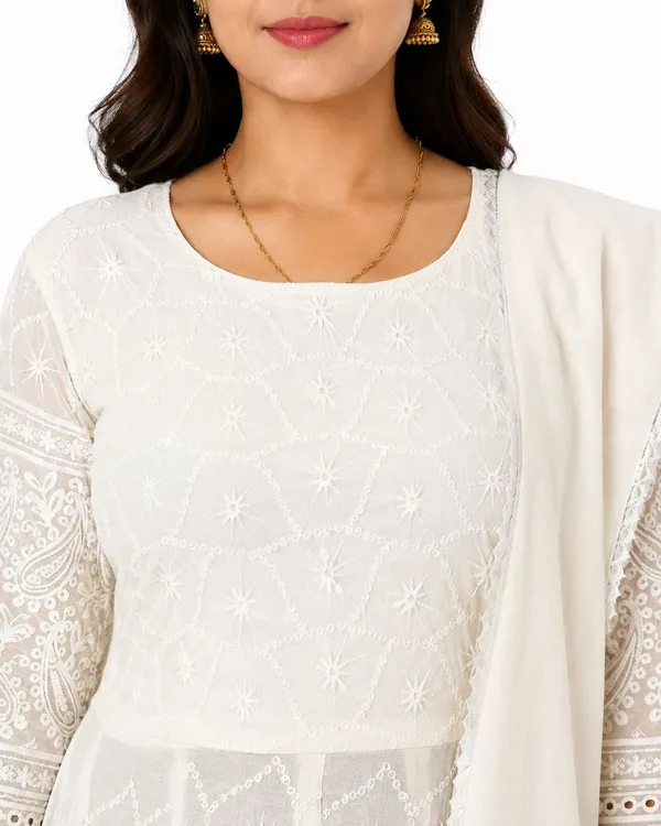 White_Cotton_Flared_Embroidered_Anarkali_Dress_For_Women