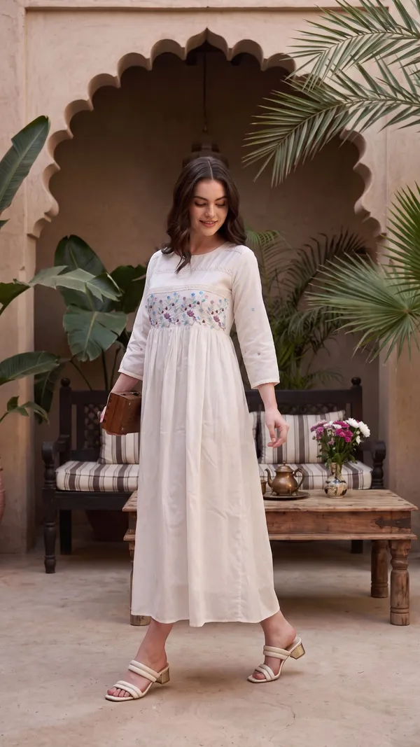 White_Cotton_Empire_Waist_Midi_Dress_For_Women