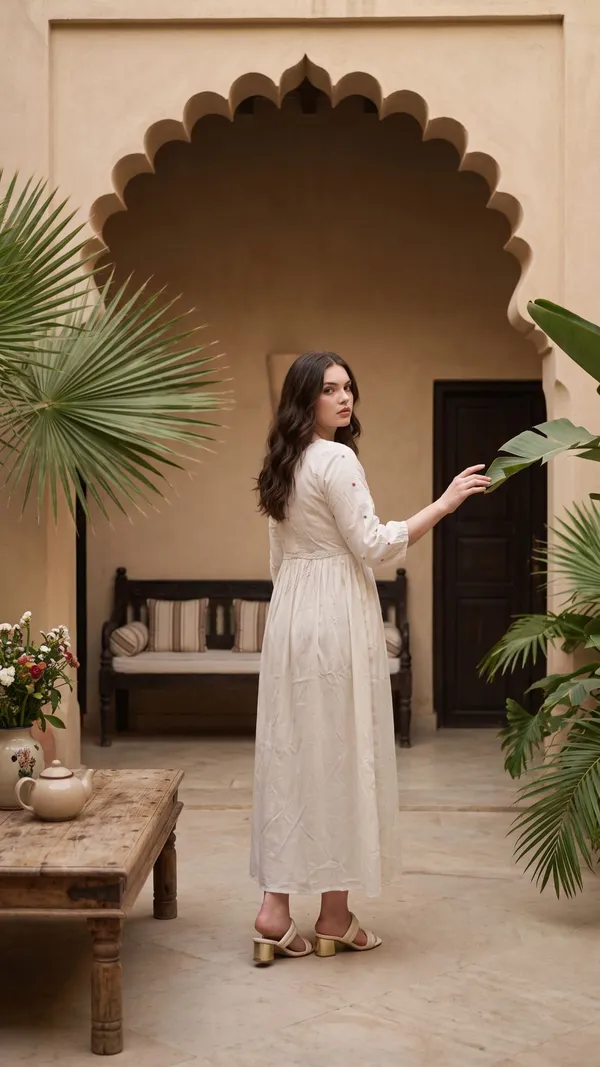 White_Cotton_Empire_Waist_Midi_Dress_For_Women