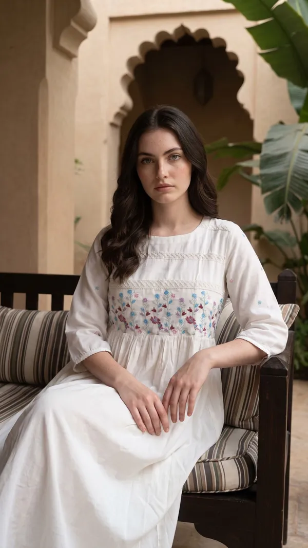 White_Cotton_Empire_Waist_Midi_Dress_For_Women