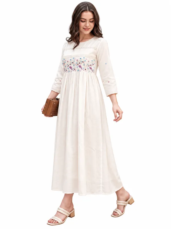 White_Cotton_Empire_Waist_Midi_Dress_For_Women