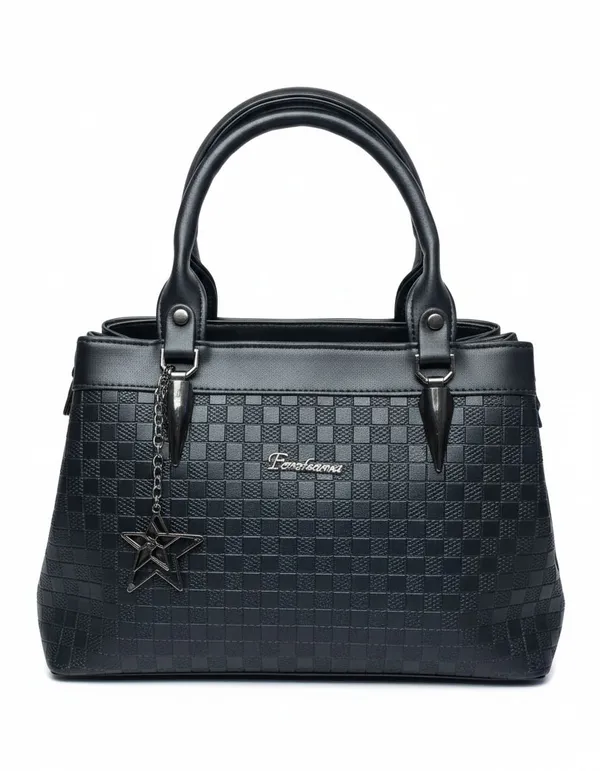 Black_Pu_Leather_Textured_Check_Handbag_For_Women