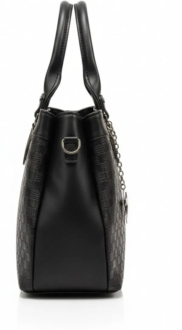 Black_Pu_Leather_Textured_Check_Handbag_For_Women