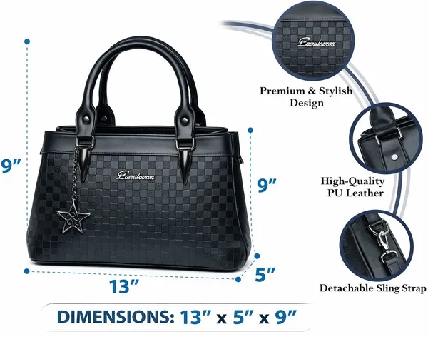 Black_Pu_Leather_Textured_Check_Handbag_For_Women