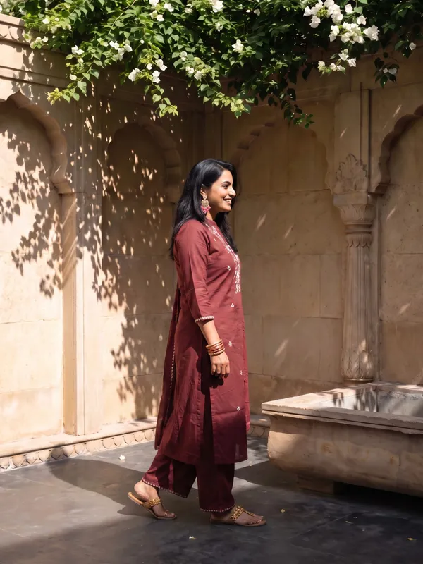 Maroon_Cotton_Embroidered_Straight_Kurta_Pant_Dupatta_Set_For_Women