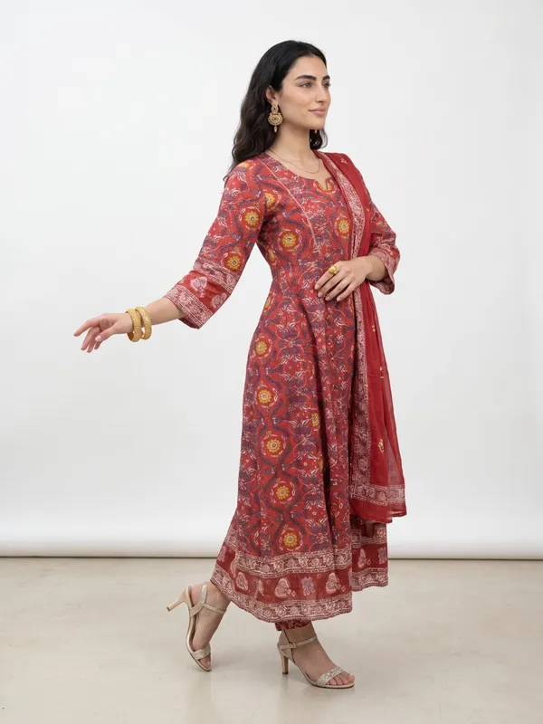 Red_Cotton_Printed_Straight_Kurta_Pant_Dupatta_Set_For_Women