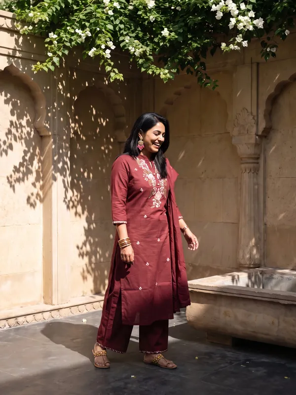 Maroon_Cotton_Embroidered_Straight_Kurta_Pant_Dupatta_Set_For_Women
