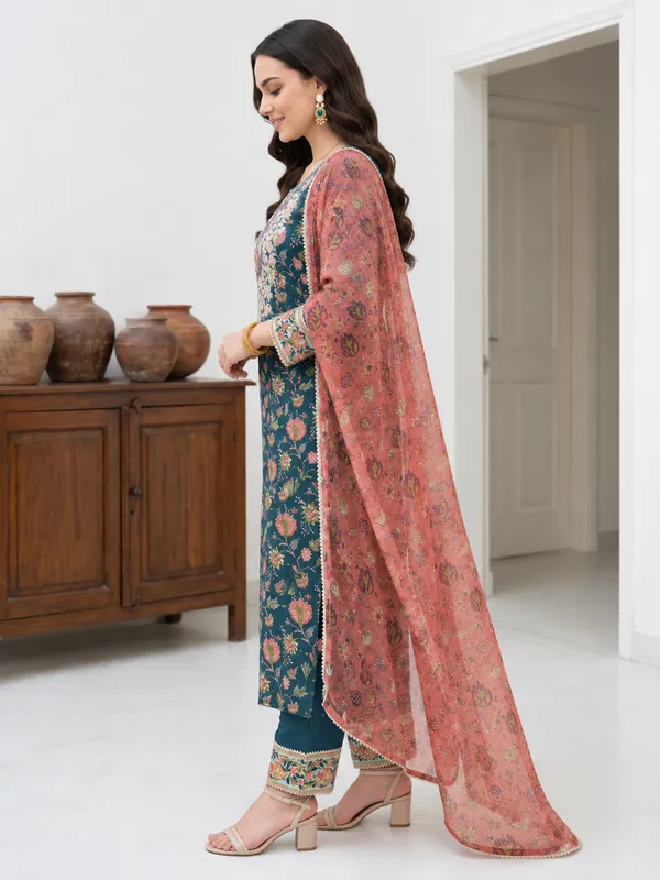 Dark_Green_Cotton_Straight_Floral_Print_Kurta_Set_For_Women