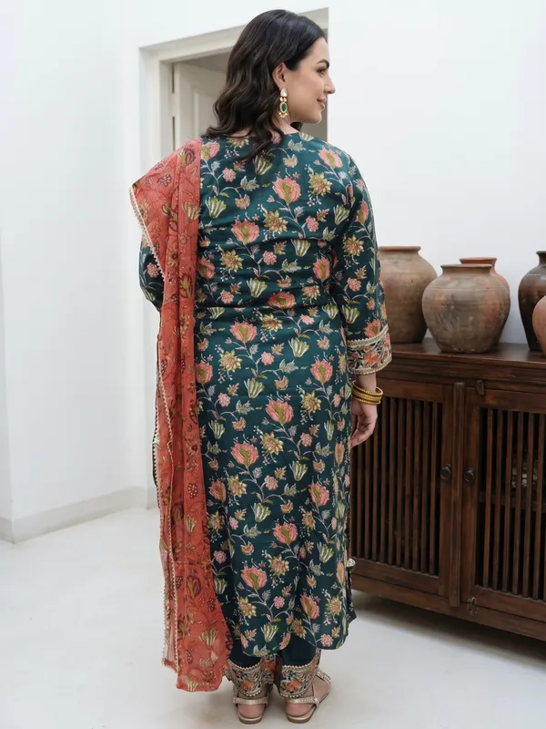 Dark_Green_Cotton_Straight_Floral_Print_Kurta_Set_For_Women