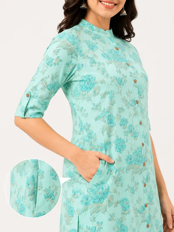 Light_Blue_Cotton_Straight_Floral_Print_Kurta_For_Women