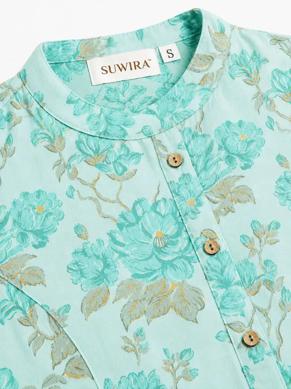 Light_Blue_Cotton_Straight_Floral_Print_Kurta_For_Women