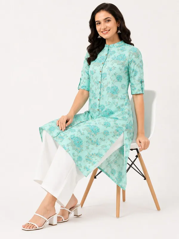 Light_Blue_Cotton_Straight_Floral_Print_Kurta_For_Women