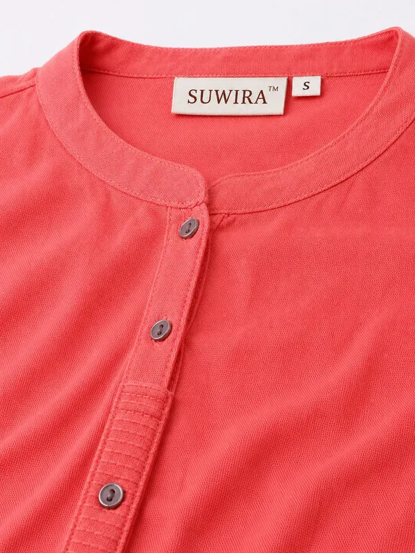 Coral_Pink_Cotton_Straight_Solid_Kurta_For_Women