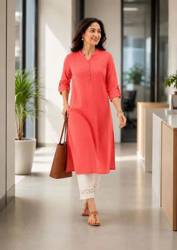 Coral_Pink_Cotton_Straight_Solid_Kurta_For_Women