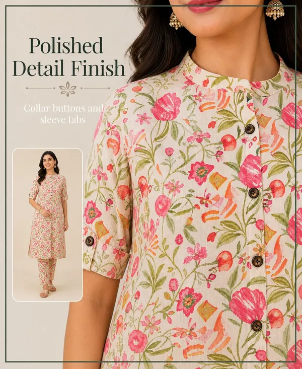 Beige_Cotton_A-Line_Floral_Print_Kurta_Set_For_Women