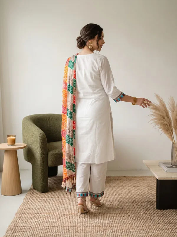 White_Cotton_Embroidered_Straight_Kurta_Pant_Dupatta_Set_For_Women