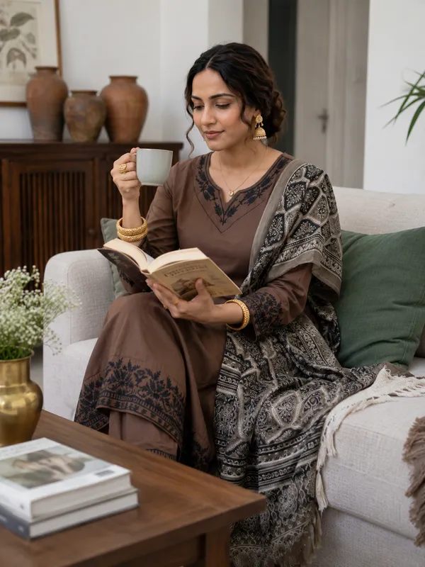 Brown_Cotton_Embroidered_Straight_Kurta_Pant_Dupatta_Set_For_Women