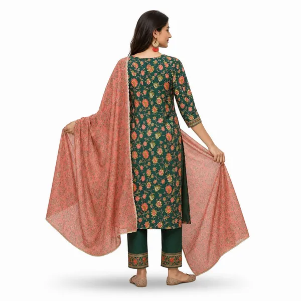 Dark_Green_Cotton_Straight_Floral_Print_Kurta_Set_For_Women