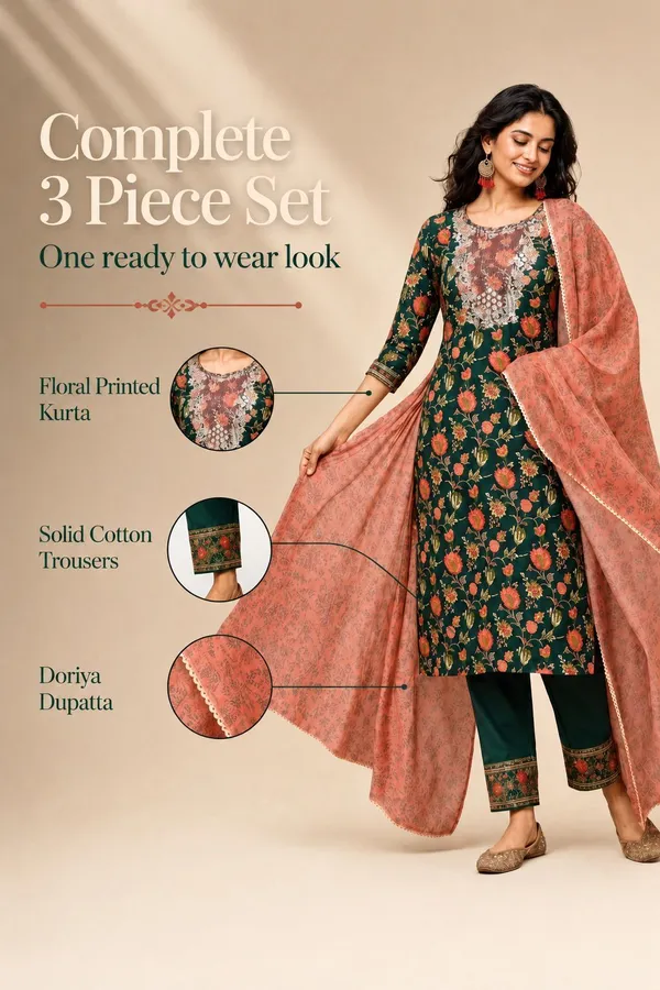 Dark_Green_Cotton_Straight_Floral_Print_Kurta_Set_For_Women
