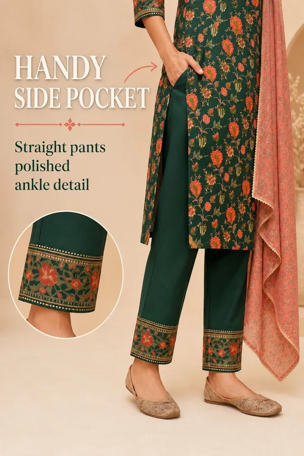 Dark_Green_Cotton_Straight_Floral_Print_Kurta_Set_For_Women